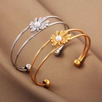 1 pieza Pulsera elegante con diseño de flor metálica, adecuada para uso diario y fiestas, gran regalo para mujeres