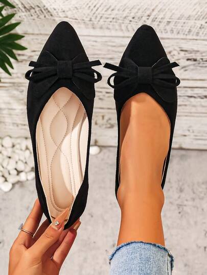 韩版仙女风蝴蝶结尖头低帮平底女鞋，欧美新款时尚百搭舒适休闲通勤女鞋