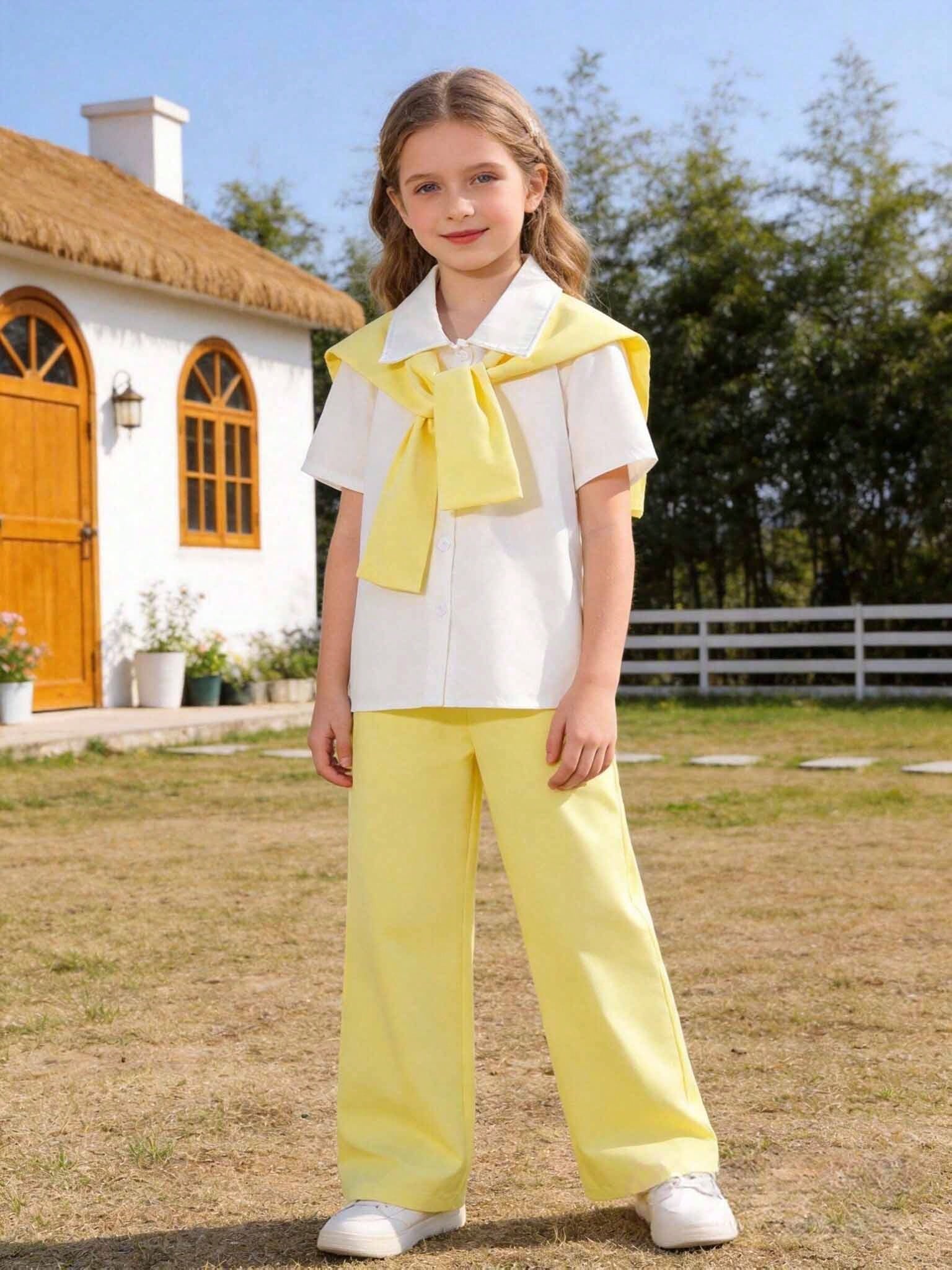 ملابس صيفية حلوة للبنات، بلوزة بياقة بيضاء + بنطلو...