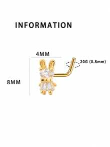 1 chiếc khuyên mũi hình chữ L 20G hình thỏ dễ thương đính đá CZ trong suốt, vàng/bạc, trang sức xỏ lỗ mũi tối giản phù hợp cho hàng ngày, đi biển và dự tiệc. - L193 - Xem 4