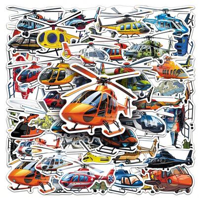 50PCS Helicopter Decals Graffiti Stickers Decorated Suitcase Cycling Gear Water Bottle DIY Skateboard Luggage Helmet Self Adhesive Scrapbook Supplies Stationery Funny Stickers Kindle