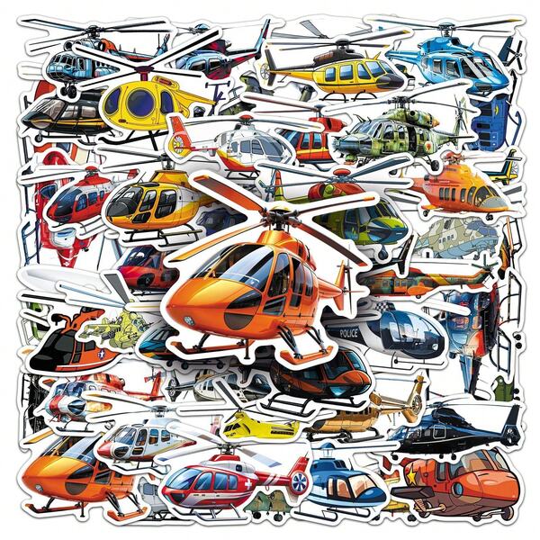 50PCS Helicopter Decals Graffiti Stickers Decorated Suitcase Cycling Gear Water Bottle DIY Skateboard Luggage Helmet Self Adhesive Scrapbook Supplies Stationery Funny Stickers Kindle