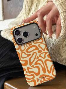 GIIPPA 1pc Orange Asymmetrical Wave Pattern Design Phone 17 Pro Max Case, Compatible With IPhone 16 Pro Max, 15 Pro Max, 14 Pro Max, Korean Stylish Phone Case, Fits 11/12/13/14/15/16 Pro Max Plus, Elegant Design Suitable For Both Men And Women, Ideal Gift For Christmas, Valentine's Day, Easter, Wedding Season And Birthday For Girlfriend - Orange - View 6