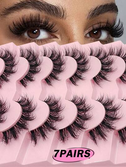7 Pairs Fluffy Curl False -Reusable Eyelashes ,Manga Lashes, Thick Eyelashes ,False Eyelashes Natural Long-Lasting,Clearly Enlarge Both Eyes, Comfortable To Wear , For Party And Performance And Music Festival.Lash Tech Supplies.