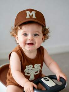 1顶可调节儿童字母棒球帽，婴儿高尔夫球帽，幼儿遮阳帽，适合1-3岁男孩女孩 - 咖色 - 查看 5