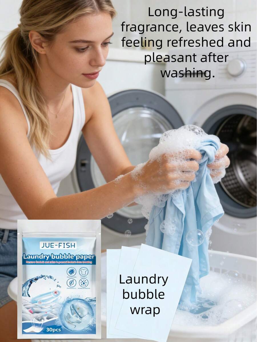 JUE FISH 洗衣泡腾纸，浓缩洗衣片/洗衣块，快速溶于水，强力去污，温和不伤衣物，不变形不褪色