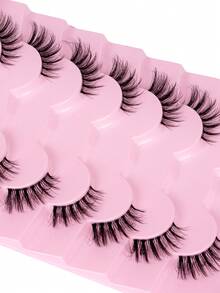 7 Pairs Half-Strip False Eyelashes, Transparent Band With Cat Eye Tail Extension, Natural & Delicate Faux Mink Lashes, Soft, For Natural Makeup Look - Black - View 2