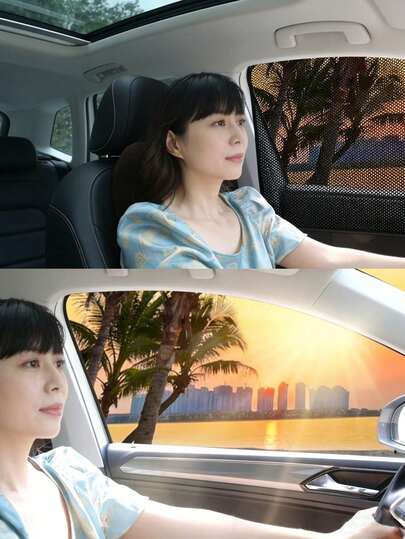 2/4 قطعة ستارة شمسية مغناطيسية للنوافذ الجانبية للسيارة - تركيب في ثانية واحدة - شبكة ستارة توفر حماية من الأشعة فوق البنفسجية وعزل الحرارة مع تهوية قابلة للتنفس - تناسب جميع السيارات وال-SUV والشاحنات