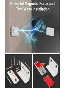 16pcs Ultra-Thin Magnetic Locks With Adhesive Sealing, Suitable For Closing Kitchen Cabinets And Wardrobe Doors, Includes 2 Magnetic Strips + 2 Stickers + 8 Screws + 4 Strong Adhesive Pads - A - View 10