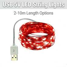 1 包红色 5V USB LED 灯串 | 柔性铜线 | 2-10 米 | 即插即用 | 低电压 | 适用于圣诞节、情人节、卧室、派对和婚礼装饰 - 紅光 - 查看 8