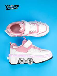 Upgraded High-End Kids Roller Skates LED Flashing Walk-And-Glide Shoes, Children & Teen Sports Shoes, Fashion Light-Up Walking Shoes, Outdoor Sports Roller Shoes, Cool Flashing Inline Skates For Boys & Girls, Lightweight Comfortable Sports Shoes, Kids Birthday Gift, Anti-Roll Reinforced Sole + Stable Support, Glowing Shoes For Safer Gliding, Breathable Comfortable Upper, Lightweight Durable, Street Style, More Visible & At Night, Peace Of Mind For Parents, Suitable For School, Outdoor & Daily Wear - Pink - View 13