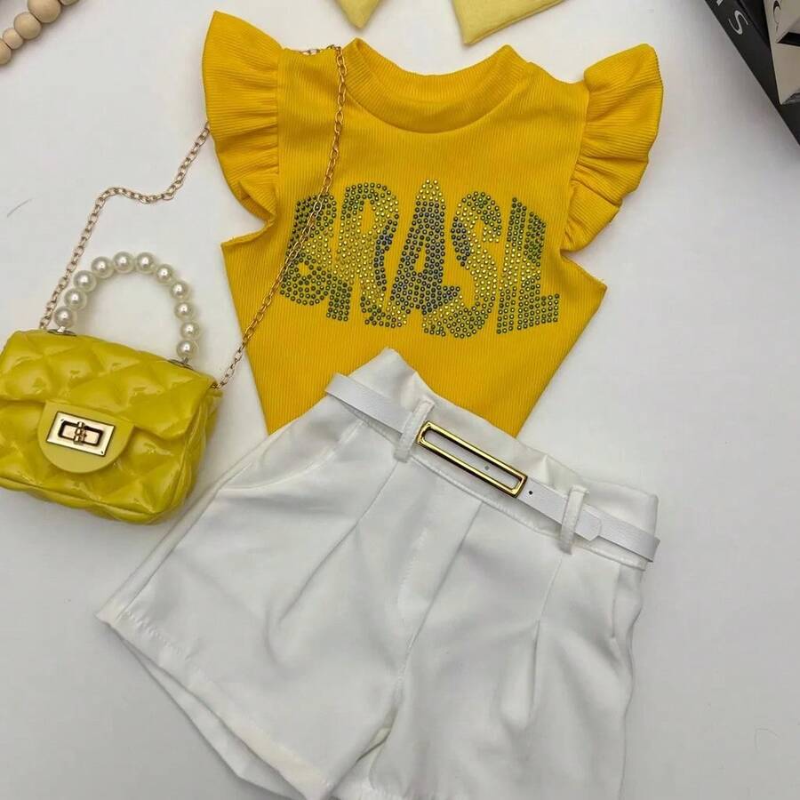 Girls' Outfit Set: Brazil Blouse, Shorts, World Cup Look - Blusa amarilla - Ver 1