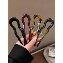 French Twist Hair Forks, U-Shaped Wavy Hair Clips, Suitable For Spiral Buns, Tortoiseshell Color, Fashionable, Flexible And Durable Women Hair Accessories, Styling Hair Clips, Hair Pins - 彩色 - 查看 4