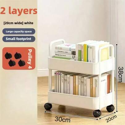 4-Wheel Mobile Storage Cart, Heavy Duty Shelving (No Wood), For Office Use, Compact Storage Rack With Top/Bottom Shelves, Easy Assembly, Cart