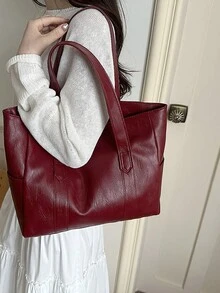 Túi đeo vai nữ màu đỏ bằng chất liệu giả da mềm mại, dung tích lớn, nhẹ, có khóa kéo, kiểu dáng tối giản, thích hợp cho mua sắm và đi làm. - Đỏ - Xem 6