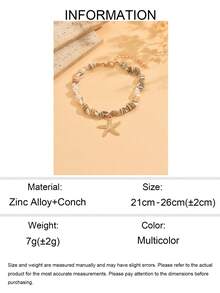 1pc Bohemian Starfish & Seashell Pendant Metal Anklet, Suitable For Daily Wear And Vacation, The Shape, Size And Surface Pattern Of The Seashell Is Random - Multicolor - View 5