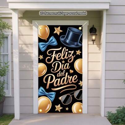 Pancarta plana en español "Feliz Día del Padre" - Decoración del Día del Padre, adecuada para decoración de puertas y diseño de fiestas, pancarta plana con caracteres en español, con 4 agujeros y cordones, se puede colgar en cortinas de puertas o letreros de pared, y el diseño gráfico 2D tiene varios estilos y tamaños.