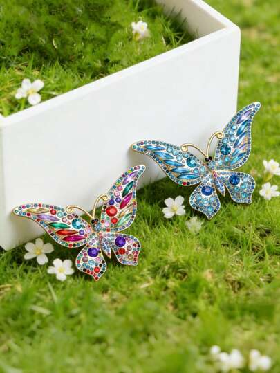 1枚优雅闪亮水晶蝴蝶胸针，适用于连衣裙、包包、帽子、服装配饰、节日礼物（水晶颜色随机）