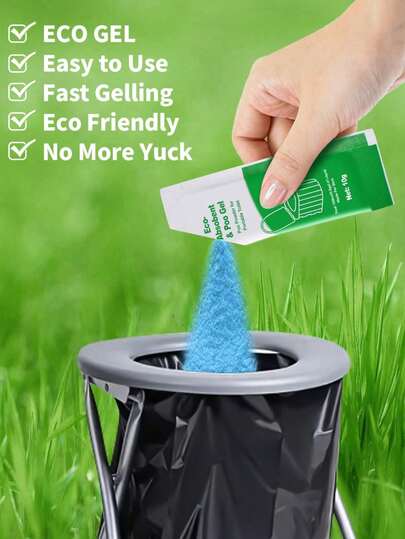 户外露营便携式垃圾袋和粪便凝胶套装。高品质便携式厕所袋，内含露营厕所凝胶，可堆肥，适用于便携式厕所、露营、徒步旅行、应急厕所、户外宠物狗粪便和尿液的卫生处理，宠物粪便固化凝胶。