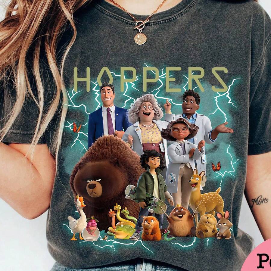 Y Hoppers Characters Cast Bootleg Shirt Hoppers Movie Group Graphic Tee Pixar Animated Film Fan Gift Disneyland Fam (1) - màu đen - Xem 1