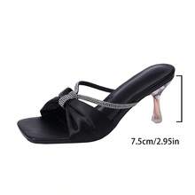 Sandalias de tacón alto de punta fina con adornos de cristal para mujer - Negro - Ver 2