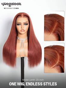 MEGALOOK 红棕色直发升级版 13x6 三合一™ 无胶假发 透明蕾丝前额真人发 无需胶水，自然发际线，丝滑直发真人发假发，配有可调节抽绳假发帽，180% 密度 - S33 - 查看 5