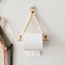 1件/2件装木珠棍式卫生纸架，珠串式卫生纸卷架，浴室纸巾架，无需钻孔 - 杏色 - 查看 9