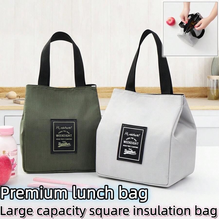 1pc/2pcs Large Capacity Insulated Lunch Bag, Oxford Cloth Picnic Bag, Square Insulated Lunch Tote Handbag. Thick Reusable Food Storage Container With Utensil Pouch, Portable Lunch Box Bag For Work, Camping, Travel, Office, School And Beach.