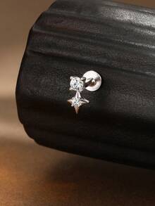 1颗莫桑石925纯银星形耳钉，简约精致爪镶，低过敏性，耳骨耳屏穿孔饰品，女士日常佩戴婚礼季节礼物 - 銀色 - 查看 4