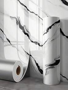 1 Roll 15.7" X 118" Black & White Marble Pattern PVC Wall Sticker, Thick Roll, Suitable For Living Room And Bathroom, Decorative Backsplash, Removable, Waterproof Grey Marble Wallpaper, Ideal For Rental And Home Decor - Multicolor - View 17