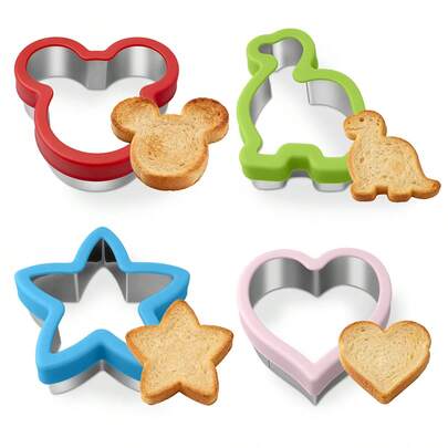 Bộ 4 khuôn cắt bánh mì sandwich - Khuôn cắt bánh quy hình khủng long, trái tim, ngôi sao và gấu nhiều màu sắc dùng cho khuôn bento, hoàn hảo cho Lễ Tạ ơn, máy làm bánh mì sandwich điện, máy nướng bánh mì sandwich, máy nướng bánh mì sandwich, khuôn cắt bánh quy/bánh bích quy, khuôn cắt bánh quy, phụ kiện làm bánh, dụng cụ và thiết bị làm bánh