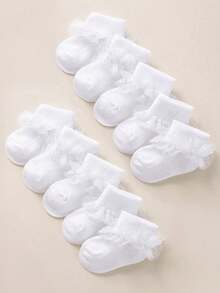 10/5/1 Pairs Set Baby Girls Lace Trim Dance Socks, Featuring Unique Loose Lace Edge Design, Non-Binding, Suitable For 0-36 Months Baby Girls Party And Gift Wearing. These Adorable Socks Are Made Of Comfortable Breathable Fabric, Soft And Cozy, Matching With Various Outfits And Dresses, Perfect Valentine's Day Gift. - Multicolor - View 1