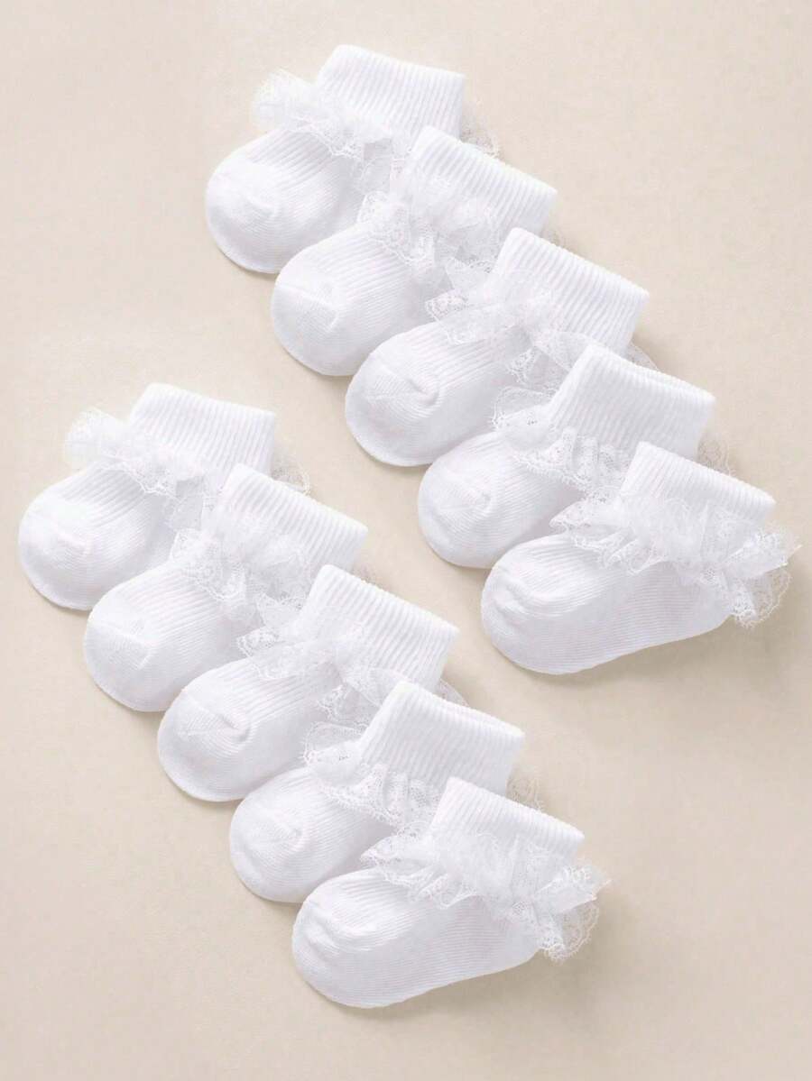 10/5/1 Pairs Set Baby Girls Lace Trim Dance Socks, Featuring Unique Loose Lace Edge Design, Non-Binding, Suitable For 0-36 Months Baby Girls Party And Gift Wearing. These Adorable Socks Are Made Of Comfortable Breathable Fabric, Soft And Cozy, Matching With Various Outfits And Dresses, Perfect Valentine's Day Gift. - Multicolor - View 1