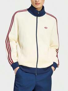 Adidas Originals Stand Collar Zipper Striped Knit Jacket For Men - White - View 1
