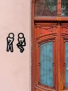 1 par de pegatinas de espejo de baño de madera creativas, pegatinas de señal de baño de hombres y mujeres, adecuadas para hoteles, restaurantes y baños del hogar - A - Ver 5
