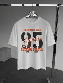 FRACTYR 男士图案T恤，休闲街头风宽松圆领T恤，夏季款 - 白色 - 查看 2