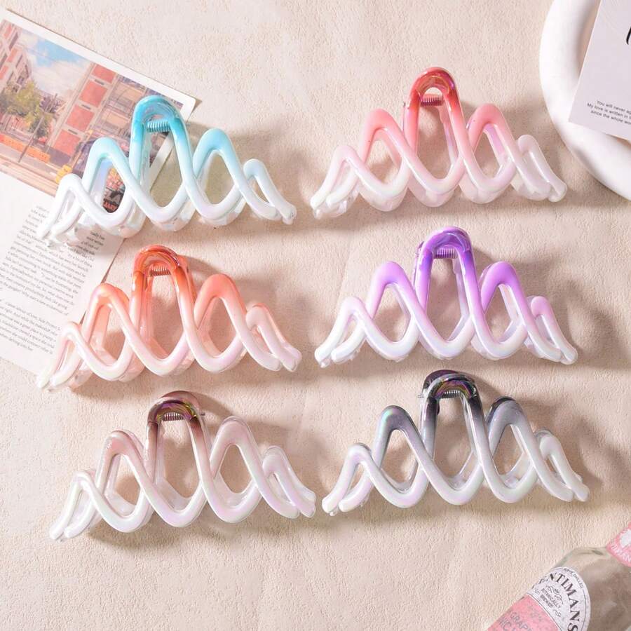 Pinza de pelo con onda degradada minimalista, accesorio de pelo con curva arcoíris, pieza de pelo versátil para uso diario, un accesorio de moda adecuado para todas las estaciones, verano, vacaciones, viajes - Multicolor - Ver 1