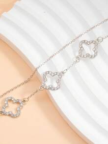 1pc Fashion Double-Layer Four-Leaf Clover Rhinestone Classic Design Bracelet For Girls - Silver - View 5