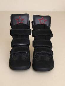 2026 New Women's High-Top Sneakers, Black Round Toe Flat Casual Shoes, Autumn/Winter, Closure Boots With Hidden Heel - Black - View 2