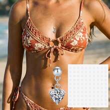 1 set de 1 pieza de joyería corporal falsa sin perforación tipo dermal para mujeres, pegatinas para el pecho y 1 hoja de pegatinas - Plateado - Ver 4