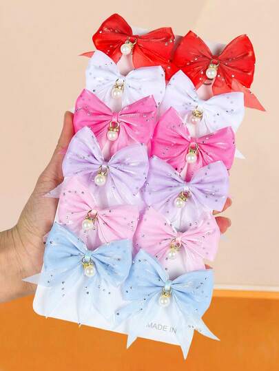 10pcs/Set Cute Iridescent Bow Hair Clips, Available In Red, White, Pink, Light Purple, Dark Pink, Blue - Suitable For Girls And Women, Applicable For Daily, School, Party, Photo Shoot And Other Occasions, An Essential Accessory For Stylish Looks.