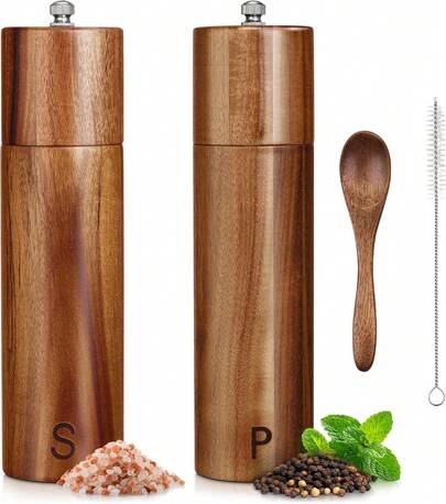 Premium Salt And Pepper Grinder Set W/Bamboo Holder - 6 Oz, Copper Stainless Steel - S&P Spice Shakers - Refillable & Adjustable Coarseness Hand Mill For Spices & Seasonings - By PJC-Kitchen