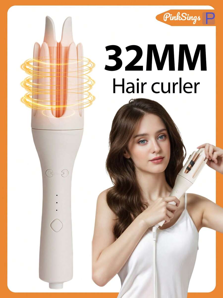PinkSings 1-Click Auto Curling Iron, 32mm Barrel, Bi-Directional Auto Curling, 4 Temperature Modes, Negative Ion Generator, Smart Timer And Sensor, Auto Shut-Off, Best Christmas Gift
