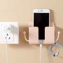 1个粘性手机充电支架，壁挂式床头线缆整理器，倾斜支架，无需钻孔，多功能挂钩可挂遥控器和小物件，强力粘胶耐用塑料材质 - 手机支架 - 彩色 - 查看 4