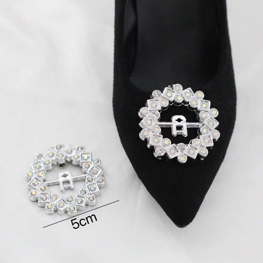 2个简约奢华水钻圆形ABS可拆卸鞋扣 - 銀色 - 查看 1