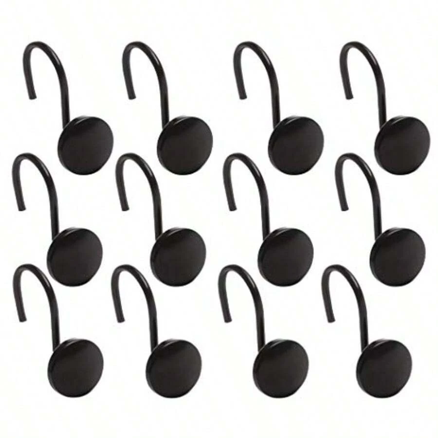 Shower Curtain Hooks - Matte Black- Set Of 12 Hooks Shower Curtain Shower Curtain Rings Hooks Rust Proof Shower Curtain Hooks Bathroom Shower Hooks For Curtain Bathroom Entials - Màu đen mờ - Xem 1