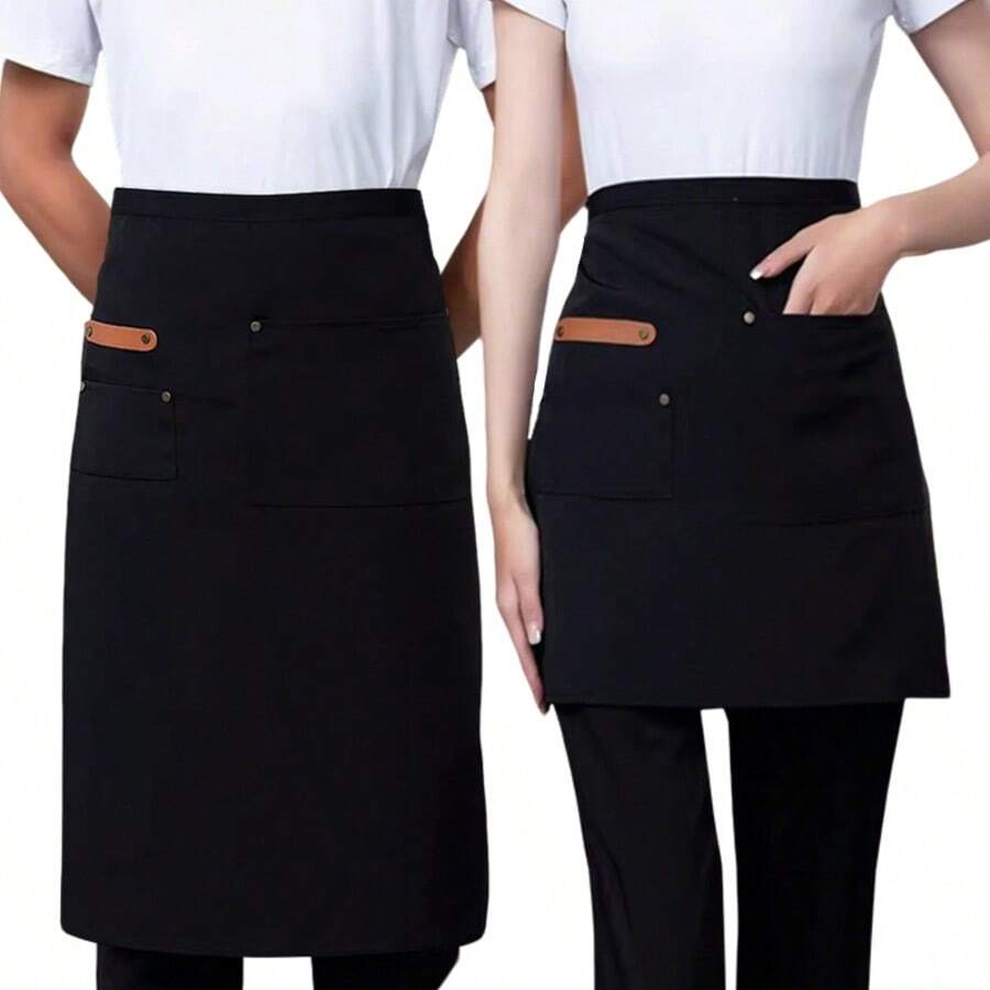 Canvas Half Apron, Waterproof Kitchen Apron For Chef, Waiter, Waitress, Catering Service - Black - View 1