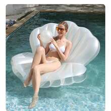 Inflatable Shell Pool Float, Giant Clam Shaped Inflatable Floating Mat With Pearl Balls, Shell Shaped Pool Floating Chair, Suitable For Adult Summer Beach Party - White - View 6