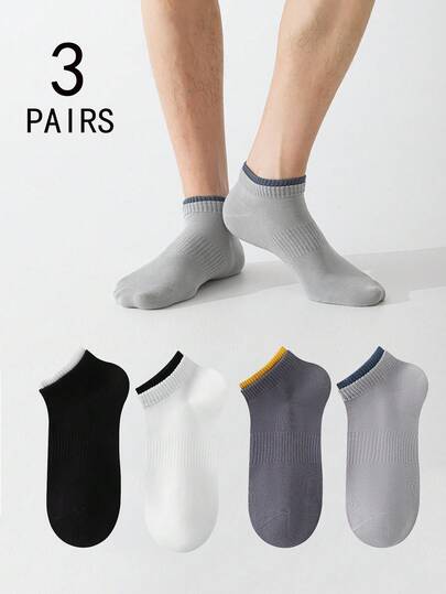 3双男士船袜，透气棉质撞色袜，适合春季、夏季及所有季节穿着