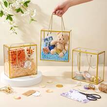 Bộ 5 hộp quà PET trong suốt cầm tay, hộp quà kỷ niệm trong suốt với viền ren vàng và tay cầm, thích hợp cho đám cưới, sinh nhật, Ngày của Mẹ, tiệc tùng và các dịp đóng gói quà tặng khác. - Viền vàng - Xem 7